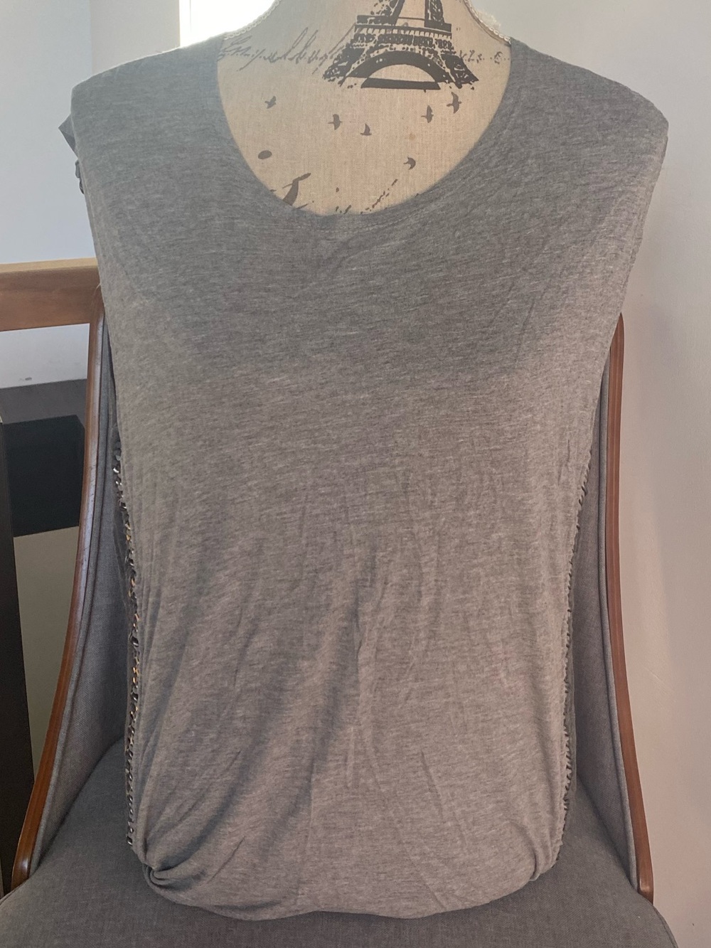 All Saints Gray Sleeveless Tank with Side Chain Detail